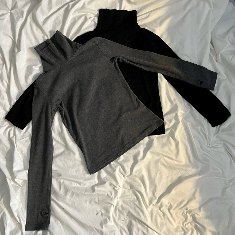 2 pcs Women’s High Neck Long Sleeve Pullover Top black& gray